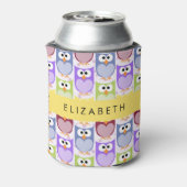 Niedliche Eulen, Eule-Muster, farbenfrohe Eulen, I Dosenkühler (Kanne Rückseite)