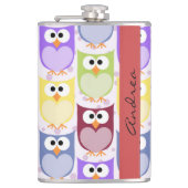 Niedliche Eulen, Eule-Muster, farbenfrohe Eulen, I Flachmann (Vorderseite)