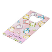 Niedliche Eulen, Eule-Muster, farbenfrohe Eulen, I Geldbeutel Flaschenöffner (Rückseite Schrägansicht)