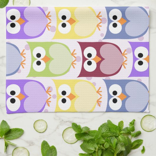 Niedliche Eulen, Eule-Muster, farbenfrohe Eulen, I Geschirrtuch (Gefaltet)