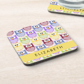 Niedliche Eulen, Eule-Muster, farbenfrohe Eulen, I Getränkeuntersetzer (Linke Seite)