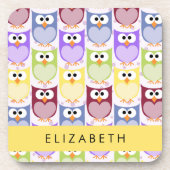 Niedliche Eulen, Eule-Muster, farbenfrohe Eulen, I Getränkeuntersetzer (Vorderseite)