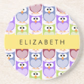 Niedliche Eulen, Eule-Muster, farbenfrohe Eulen, I Getränkeuntersetzer (Vorne)