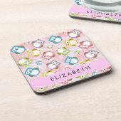 Niedliche Eulen, Eule-Muster, farbenfrohe Eulen, I Getränkeuntersetzer (Linke Seite)