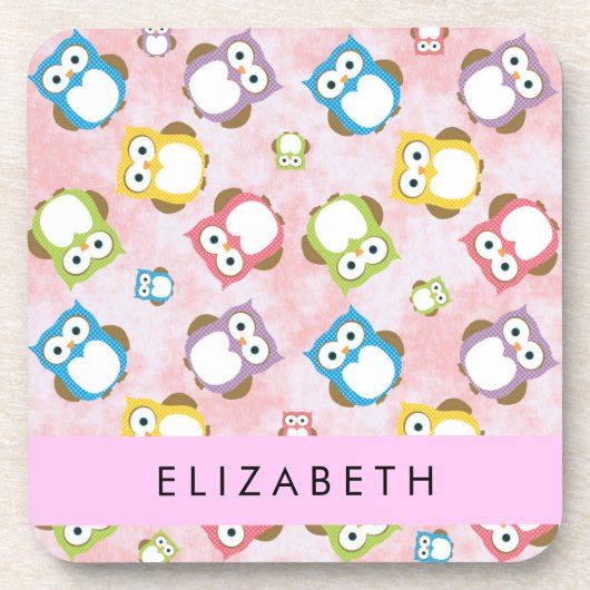 Niedliche Eulen, Eule-Muster, farbenfrohe Eulen, I Getränkeuntersetzer (Vorderseite)