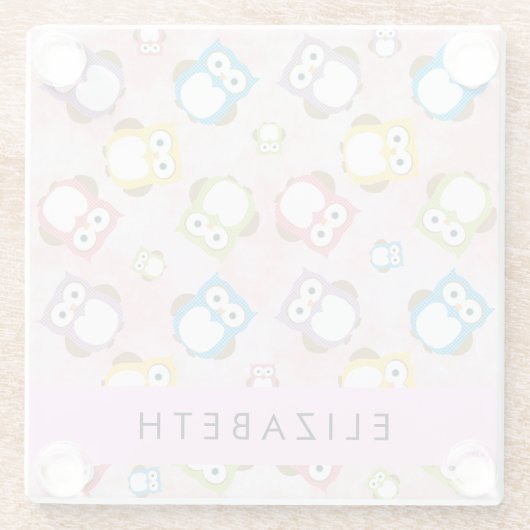 Niedliche Eulen, Eule-Muster, farbenfrohe Eulen, I Glasuntersetzer (Rückseite)