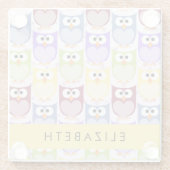 Niedliche Eulen, Eule-Muster, farbenfrohe Eulen, I Glasuntersetzer (Rückseite)