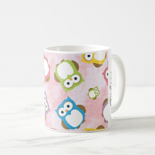 Niedliche Eulen, Eule-Muster, farbenfrohe Eulen, I Kaffeetasse (VorderseiteRechts)