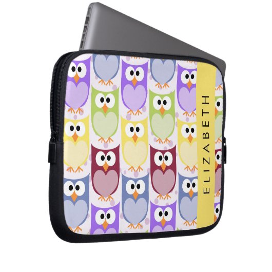 Niedliche Eulen, Eule-Muster, farbenfrohe Eulen, I Laptopschutzhülle (Vorne Rechts)