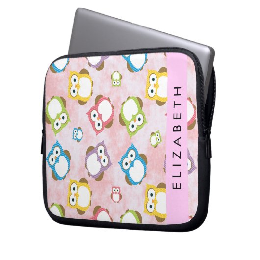 Niedliche Eulen, Eule-Muster, farbenfrohe Eulen, I Laptopschutzhülle (Vorderseite Links)