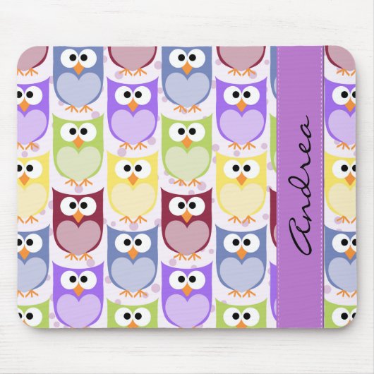 Niedliche Eulen, Eule-Muster, farbenfrohe Eulen, I Mousepad (Vorne)