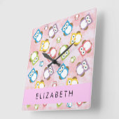 Niedliche Eulen, Eule-Muster, farbenfrohe Eulen, I Quadratische Wanduhr (Winkel)