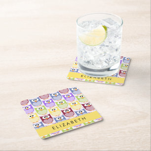 Niedliche Eulen, Eule-Muster, farbenfrohe Eulen, I Rechteckiger Pappuntersetzer