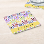 Niedliche Eulen, Eule-Muster, farbenfrohe Eulen, I Rechteckiger Pappuntersetzer (angewinkelt)