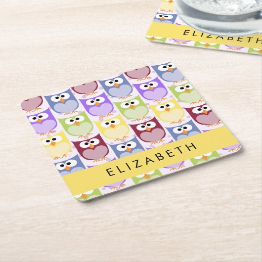 Niedliche Eulen, Eule-Muster, farbenfrohe Eulen, I Rechteckiger Pappuntersetzer (angewinkelt)
