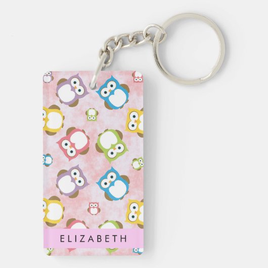Niedliche Eulen, Eule-Muster, farbenfrohe Eulen, I Schlüsselanhänger (Rückseite)