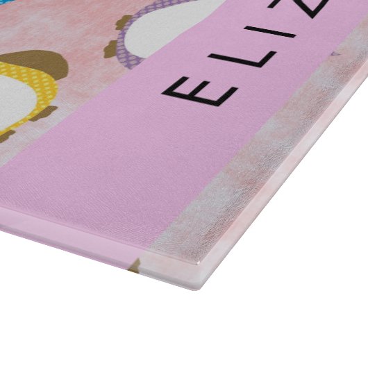 Niedliche Eulen, Eule-Muster, farbenfrohe Eulen, I Schneidebrett (Ecke)