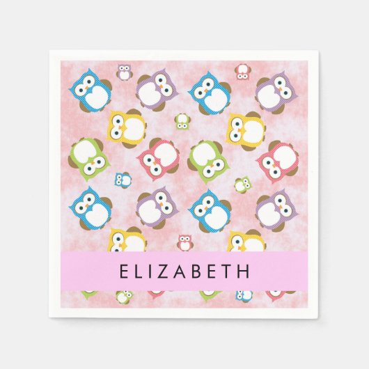 Niedliche Eulen, Eule-Muster, farbenfrohe Eulen, I Serviette (Vorderseite)