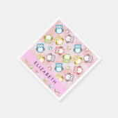 Niedliche Eulen, Eule-Muster, farbenfrohe Eulen, I Serviette (Ecke)