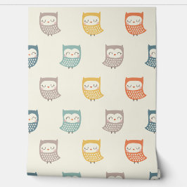 Niedliche Eulen in abgestuften Herbstfarben auf Ra Tapete