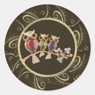 Niedliche Eulen-Juwel-Foto-Druck-Aufkleber Runder Aufkleber