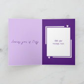 Niedliche Eulen personalisierter Name lila Valenti Karte (Innenseite)