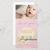 Niedliche Eulen-rosa Baby danken Ihnen Foto-Karte Dankeskarte (Vorne/Hinten)