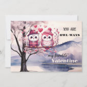 Niedliche Eulen Rosa Herzchen Valentinstag Feiertagskarte (Vorderseite)