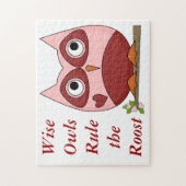 Niedliche Eulen rot und rosa Cartoon-Eulen-kleines Puzzle (Vertikal)