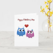 Niedliche Eulen, Valentinstag Karte (Gelbe Blume)
