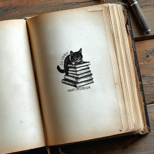 Niedliche Ex Libris Cat, Vintages Bibliotheksbuch Gummistempel