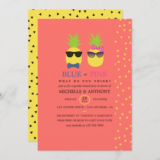Niedliche exotische Ananas Konfetti Gender Reveal Einladung (Vorne/Hinten)