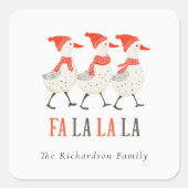 Niedliche Fa La Red Winter Quacking Weihnachtsduck Quadratischer Aufkleber (Vorderseite)