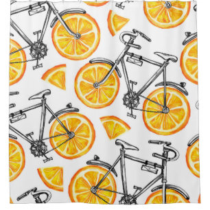 Niedliche Fahrräder mit orangefarbenen Rädern. Was Duschvorhang