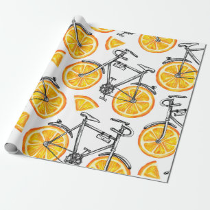 Niedliche Fahrräder mit orangefarbenen Rädern. Was Geschenkpapier
