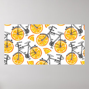 Niedliche Fahrräder mit orangefarbenen Rädern. Was Poster