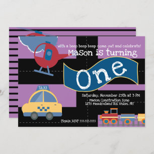 Niedliche Fahrt mit dem Party 1. Geburtstagskarte Einladung