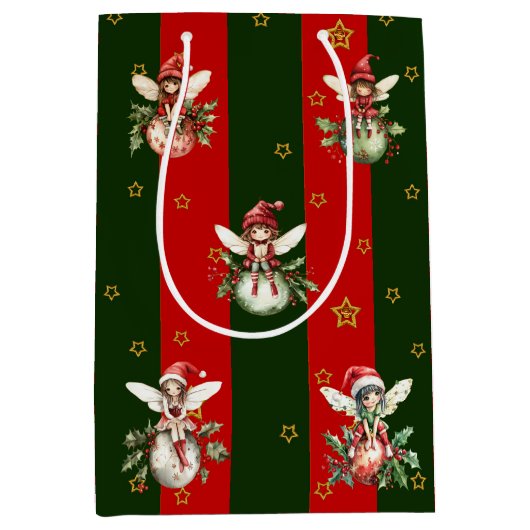 Niedliche Fairies auf Weihnachtsschmuck Mittlere Geschenktüte (Vorderseite)
