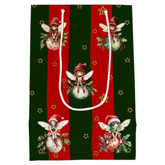 Niedliche Fairies auf Weihnachtsschmuck Mittlere Geschenktüte (Rückseite)