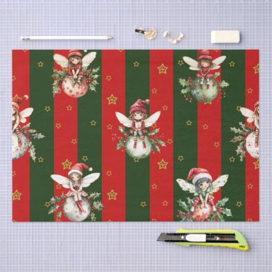 Niedliche Fairies auf Weihnachtsschmuck Seidenpapier (Handwerk)