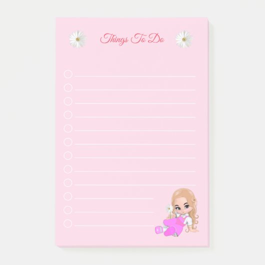 Niedliche Fairy & Daisy-Blume auf hellrosa Post-it Klebezettel (Vorderseite)