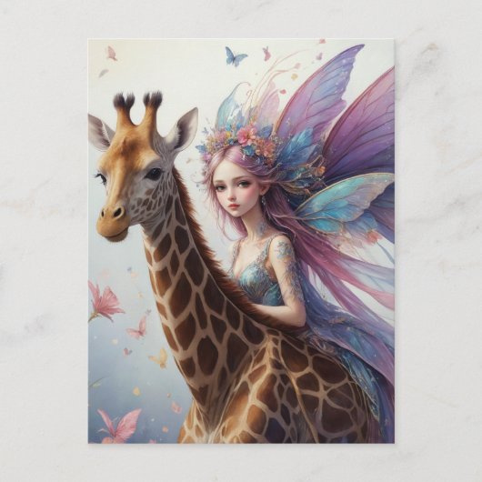 Niedliche Fairy reist a Giraffe Postkarte (Vorderseite)