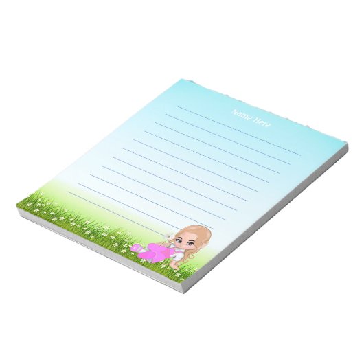 Niedliche Fairy und Blume Liniert Notizblock (Rotiert)