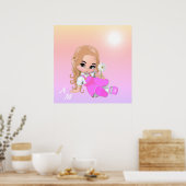 Niedliche Fairy und Monogramm in rosa Farbtönen Poster (Küche)