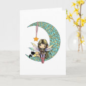 Niedliche Fairy und zwei Katzen auf Extravagantem Karte (Gelbe Blume)