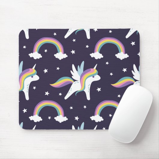 Niedliche Fairy Unicorn + Regenbogen, blauer Hinte Mousepad (Mit Mouse)