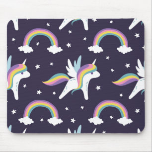 Niedliche Fairy Unicorn + Regenbogen, blauer Hinte Mousepad