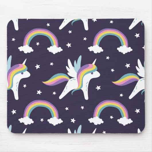 Niedliche Fairy Unicorn + Regenbogen, blauer Hinte Mousepad (Vorne)