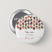Niedliche Fall Pink Acorns Mädchen erste Geburtsta Button (Vorne & Hinten)