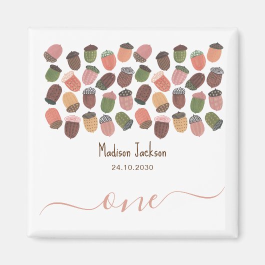 Niedliche Fall Pink Acorns Mädchen erste Geburtsta Magnet (Vorne)